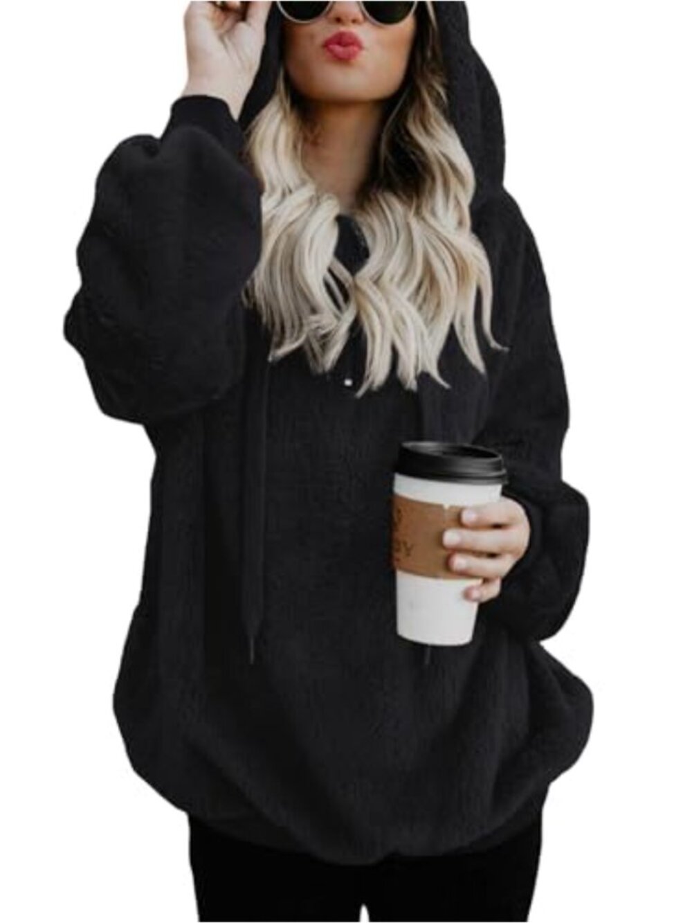 Sherpa Fleece Fuzzy Hoodie Women Oversized Pullover Sweatshirt
